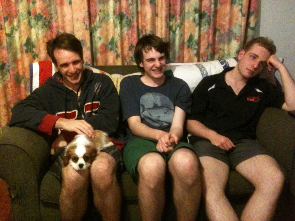 3 of the boys, with Poppy as a pup.