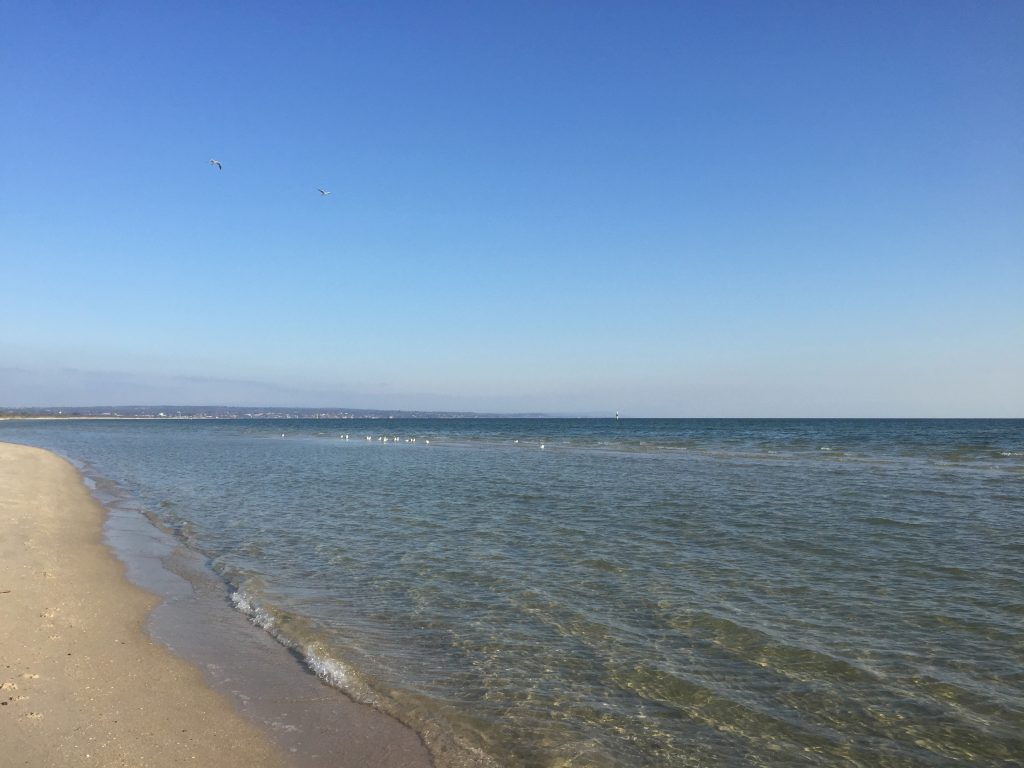 Totally blue sky over the Backyard Beach.