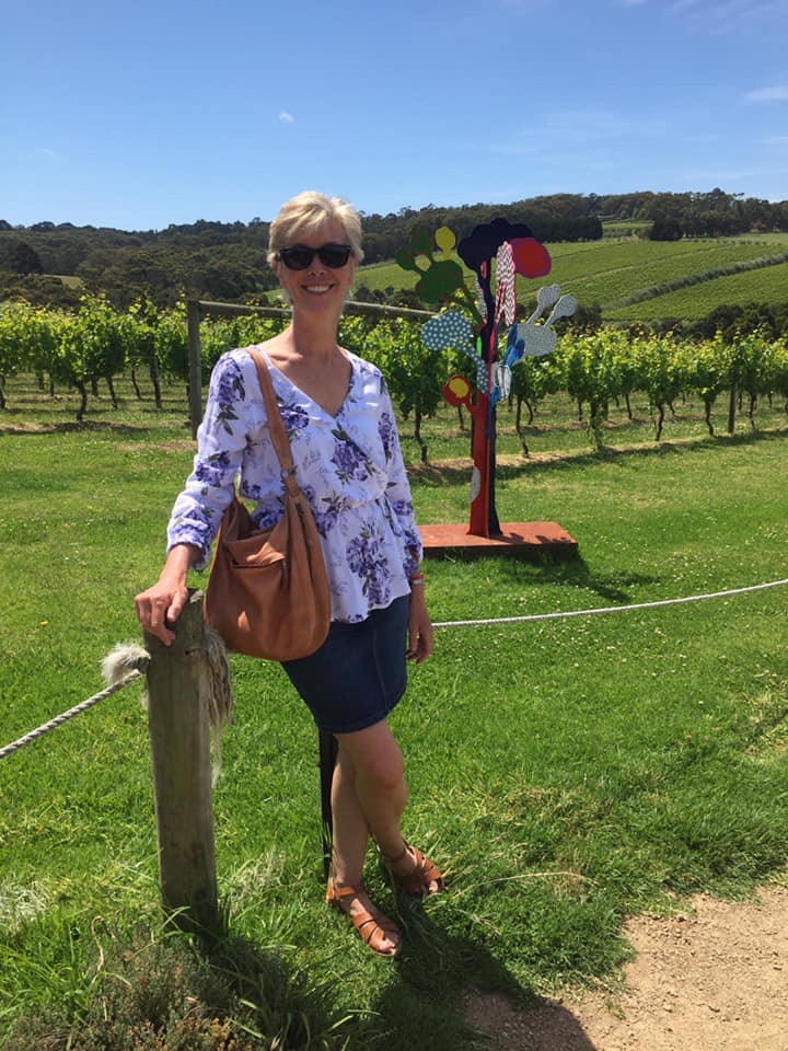 Blogless Sandy at a vineyard.