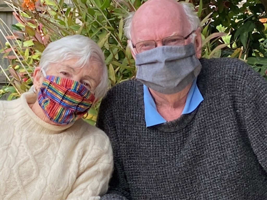 Mum and Dad wearing the masks I made for them.