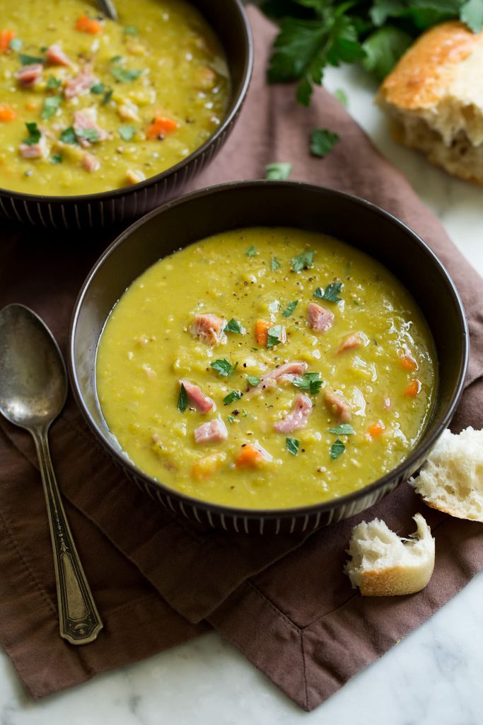 Pea soup in a bowl.