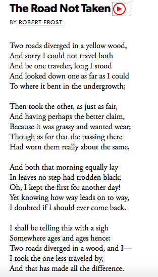 The Road Not Taken poem by Robert Frost.