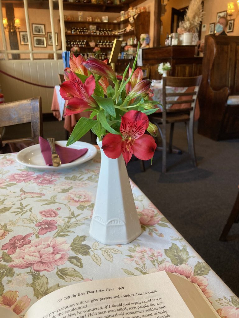 Red lillies in a vase.