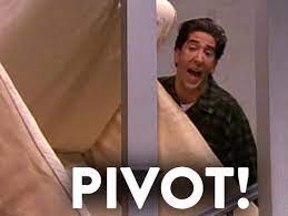 Ross yelling "Pivot" on the stairs.